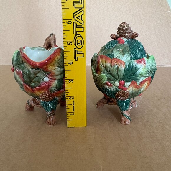 Fitz & Floyd Christmas Lodge Holly Pinecone Sugar Creamer - Picture 12 of 16